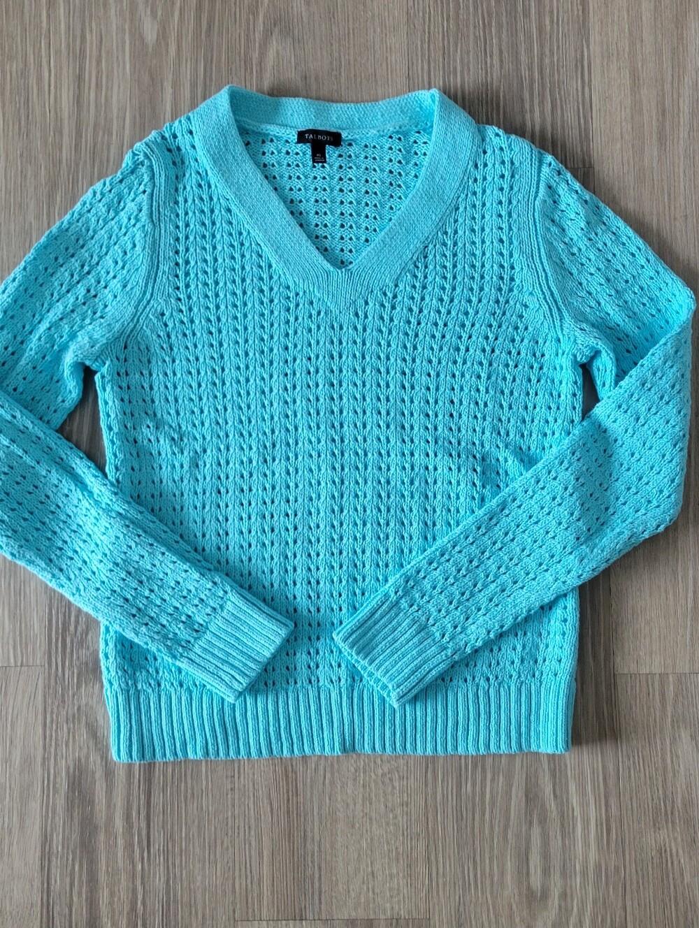 Talbots Preppy Turquoise Knit V‑Neck Sweater Autumn Spring Ladies XS